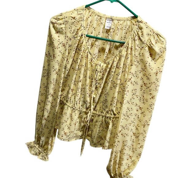 Melrose and Market XXS Yellow Floral Flare Ruffle Sleeves Top Boho NWT - Picture 3 of 6
